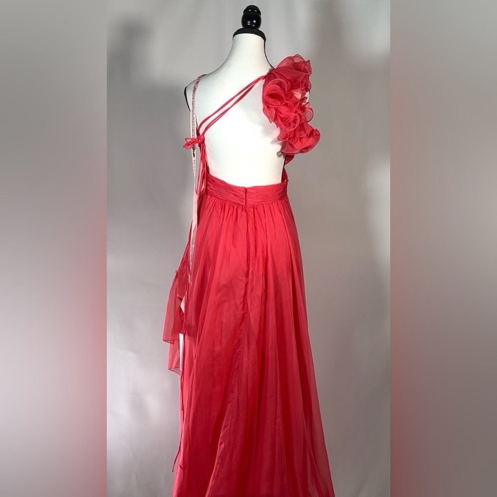 Mac Duggal Formal Pink Ruffled One Shoulder Asymmetrical Gown Size 6 $398 NWT - Picture 5 of 6